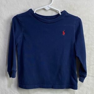 Vintage Long Sleeve Ralph Lauren Polo 18 Month in Dark Blue with Red Horse Logo